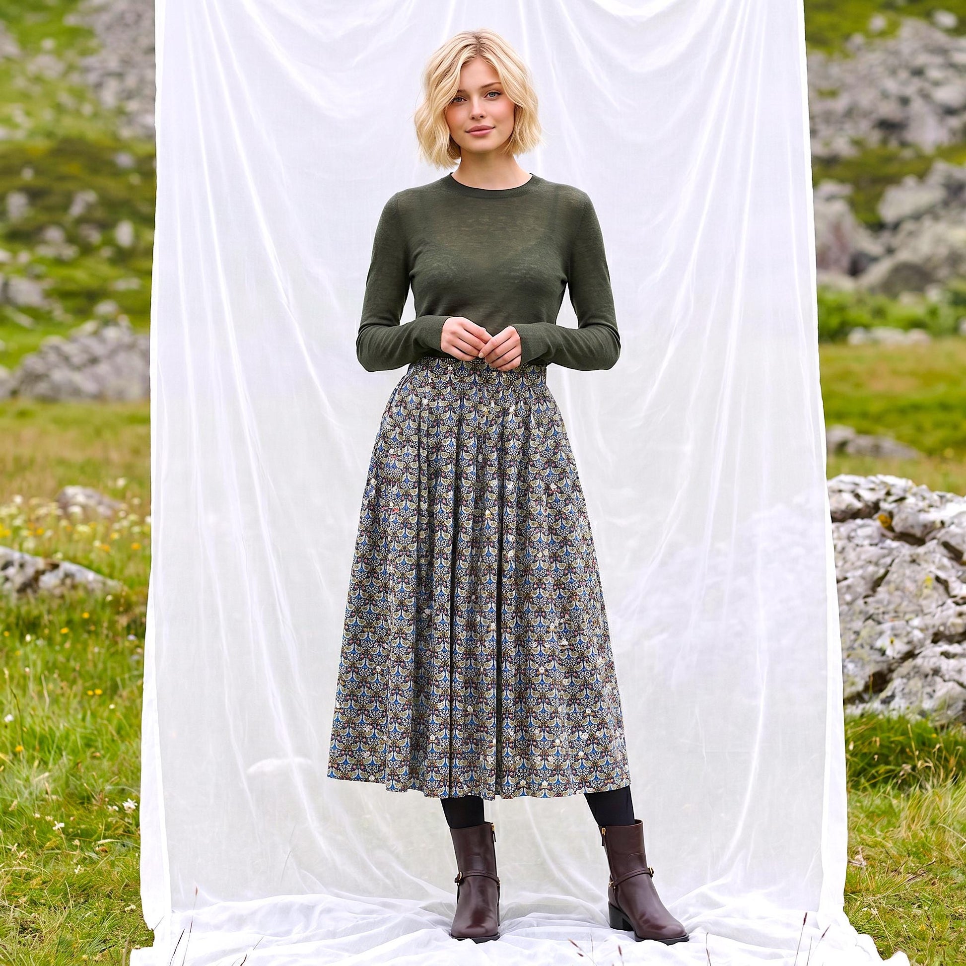 Liberty London Handmade Skirt, Luxury A-line Panel Skirt, Personalised Sustainable Clothing, Botanical Customised Womenswear