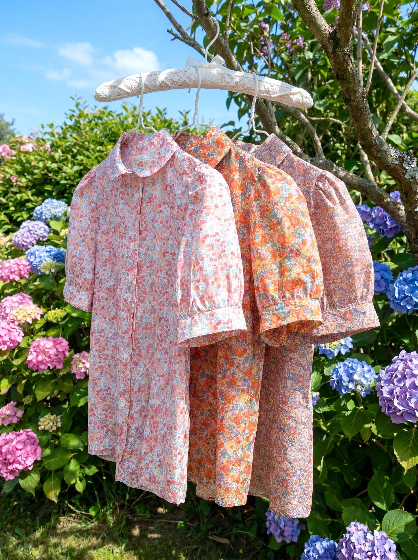 Liberty London Peter Pan Collared Handmade Chemise, Button-up Botanical Personalised Shirt, Minimalist Versatile Clothing, Short Sleeves Top