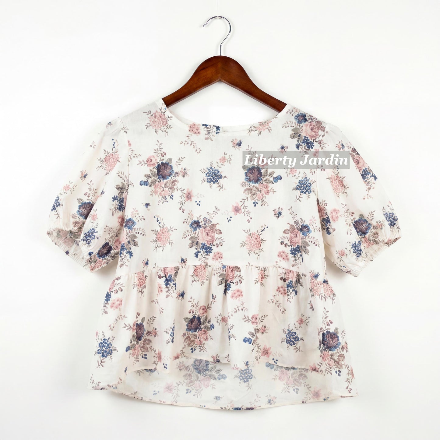 Liberty London Peplum Blouse, Handmade Botanical Sustainable Clothing, Puffed Short-sleeved Top, Personalised Tailoring Womenswear
