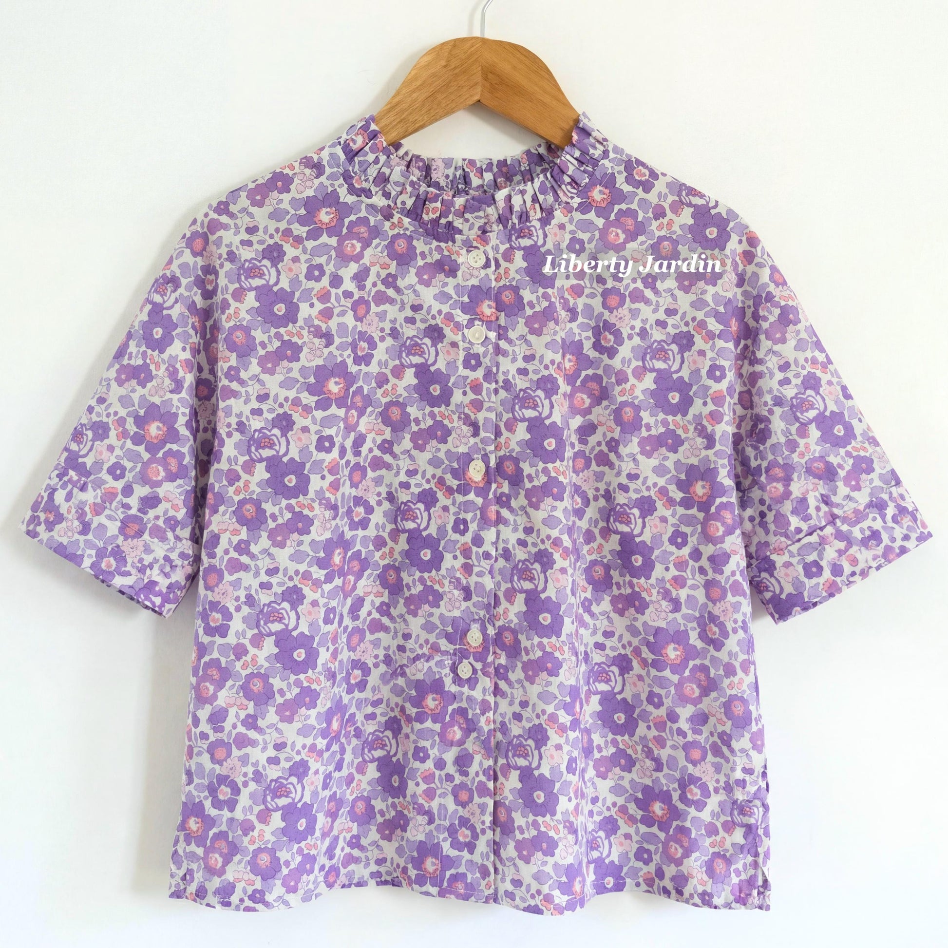 Liberty London Ruffle Collared Blouse, Handmade Botanical Sustainable Clothing, Personalised Womenswear, Customised Tailoring Chemise