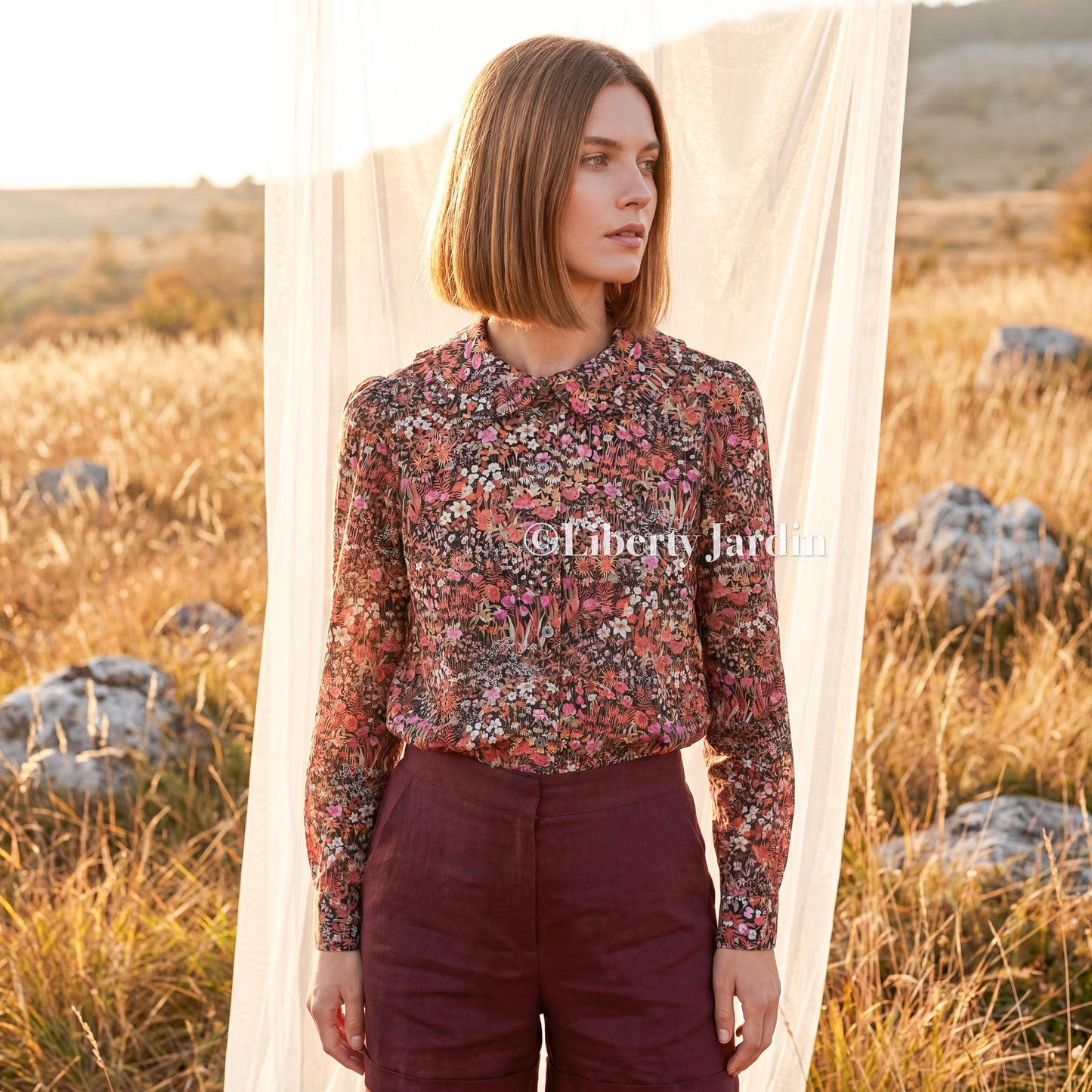Liberty London Long Sleeves Blouse, Handmade Botanical Button-Up Chemise, Sustainable Clothing, Tailoring Personalised Womenswear