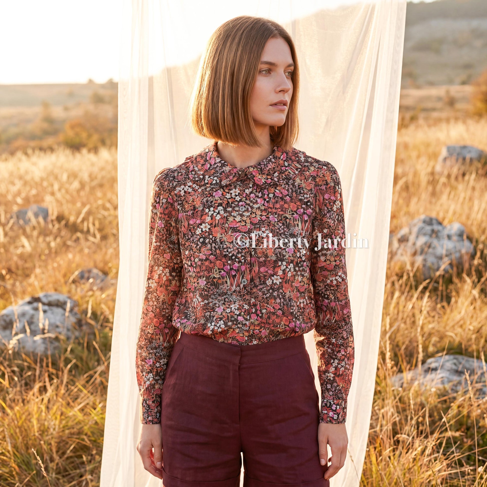 Liberty London Long Sleeves Blouse, Handmade Botanical Button-Up Chemise, Sustainable Clothing, Tailoring Personalised Womenswear