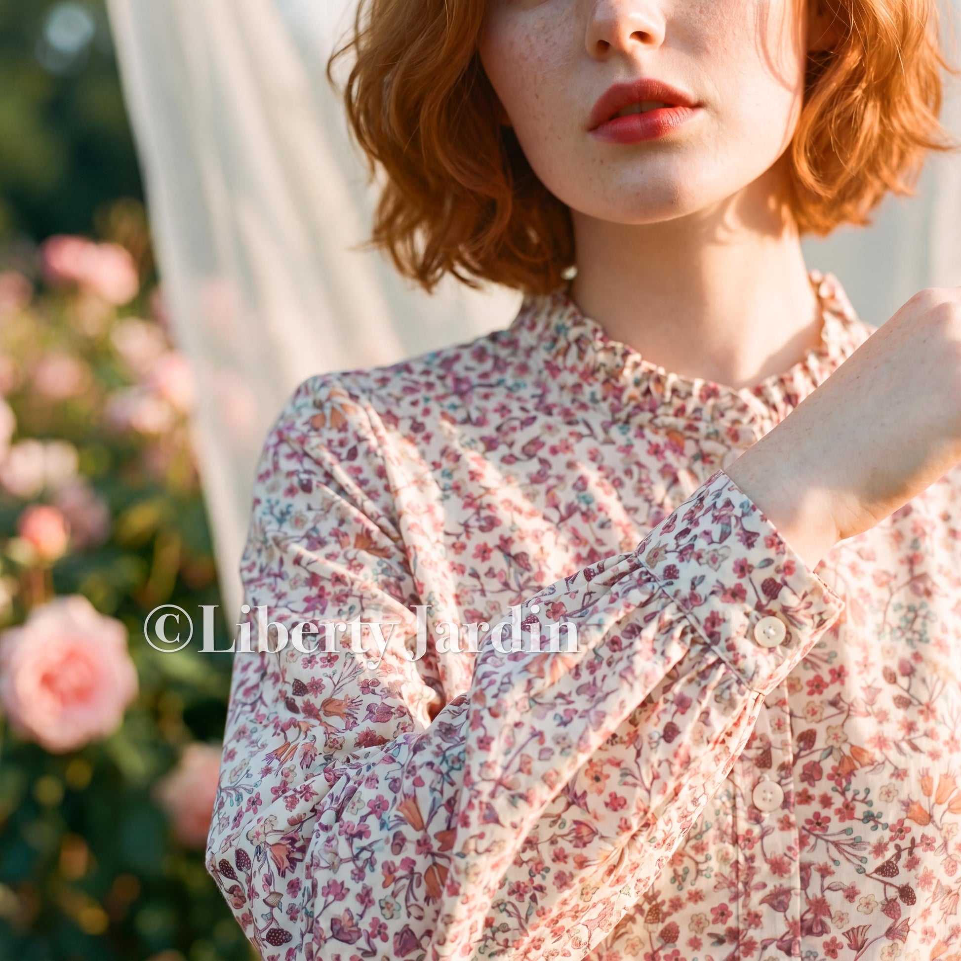 Liberty London Ruffle Collared Long Sleeves Button-up Blouse, Personalised Cotton Chemise, Handmade Sustainable Womenswear