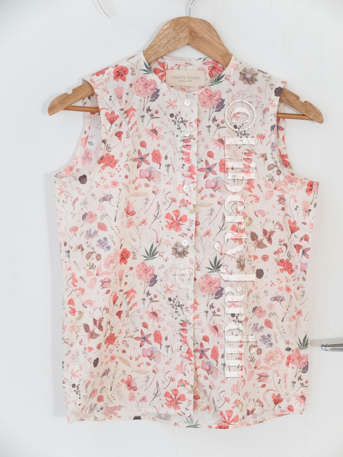 Liberty London Sleeveless Blouse, Button-up Tailoring Botanical Shirt, Personalised Customised Top, Sustainable Cotton Womenswear