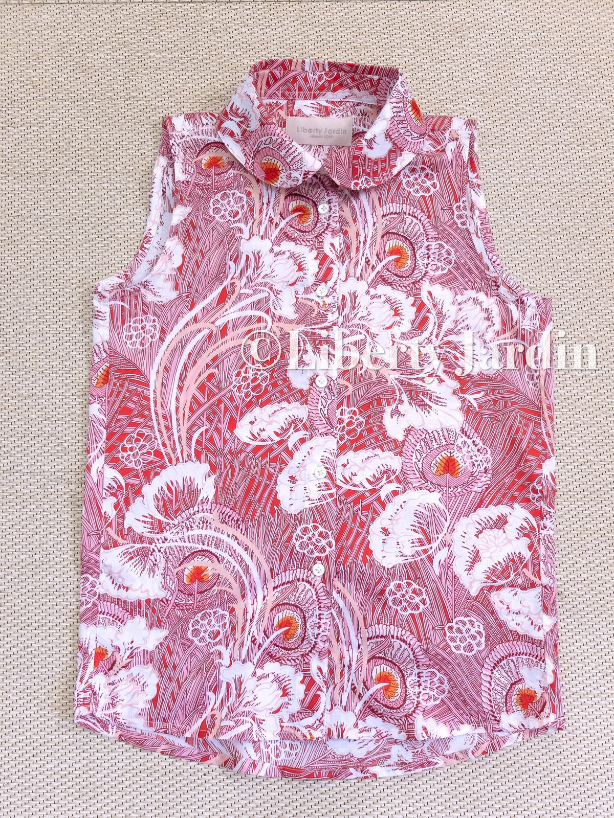Liberty London Sleeveless Peter Pan Collar Blouse, Button-up Tailoring Botanical Shirt, Personalised Customised Top