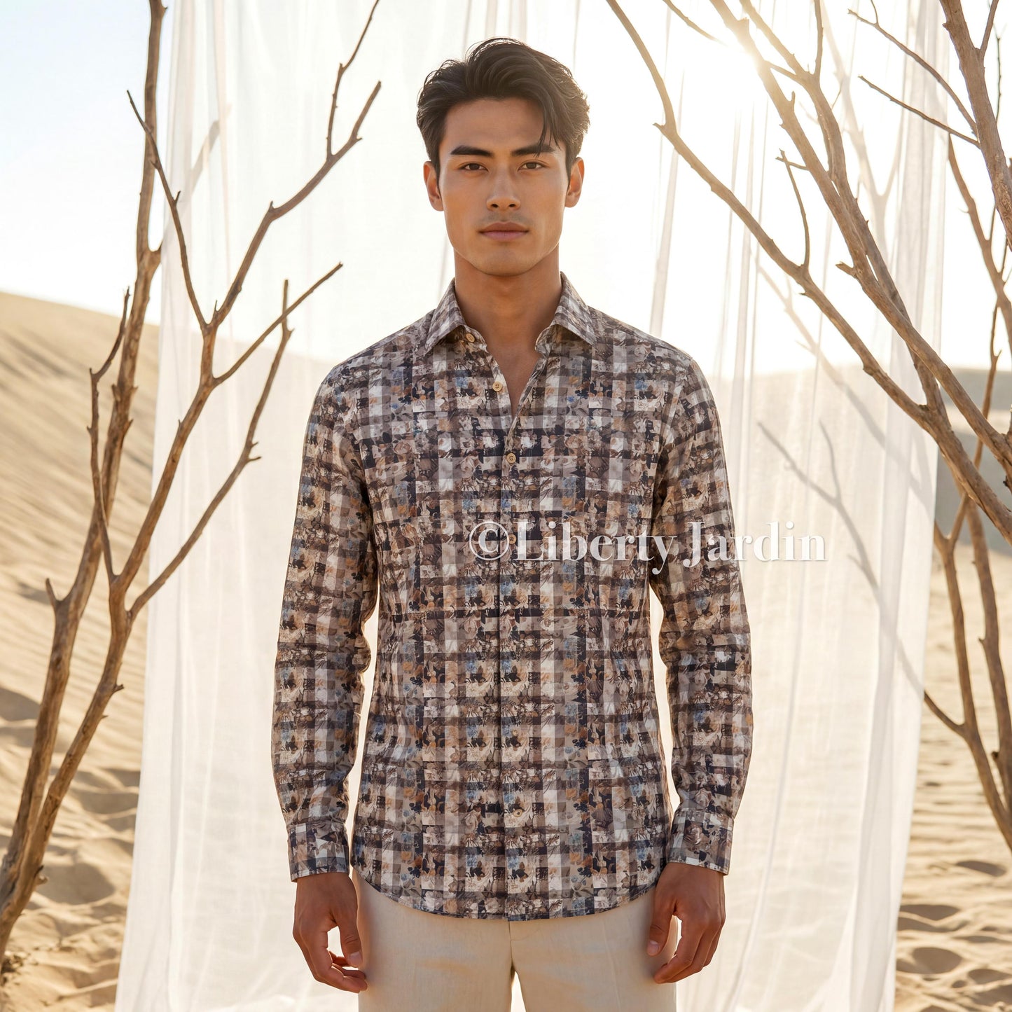 Liberty London Long Sleeves Men Shirt, Handmade Botanical Chemise, Personalised Tailoring Clothing, Classic Minimalist Button Up Dress Top