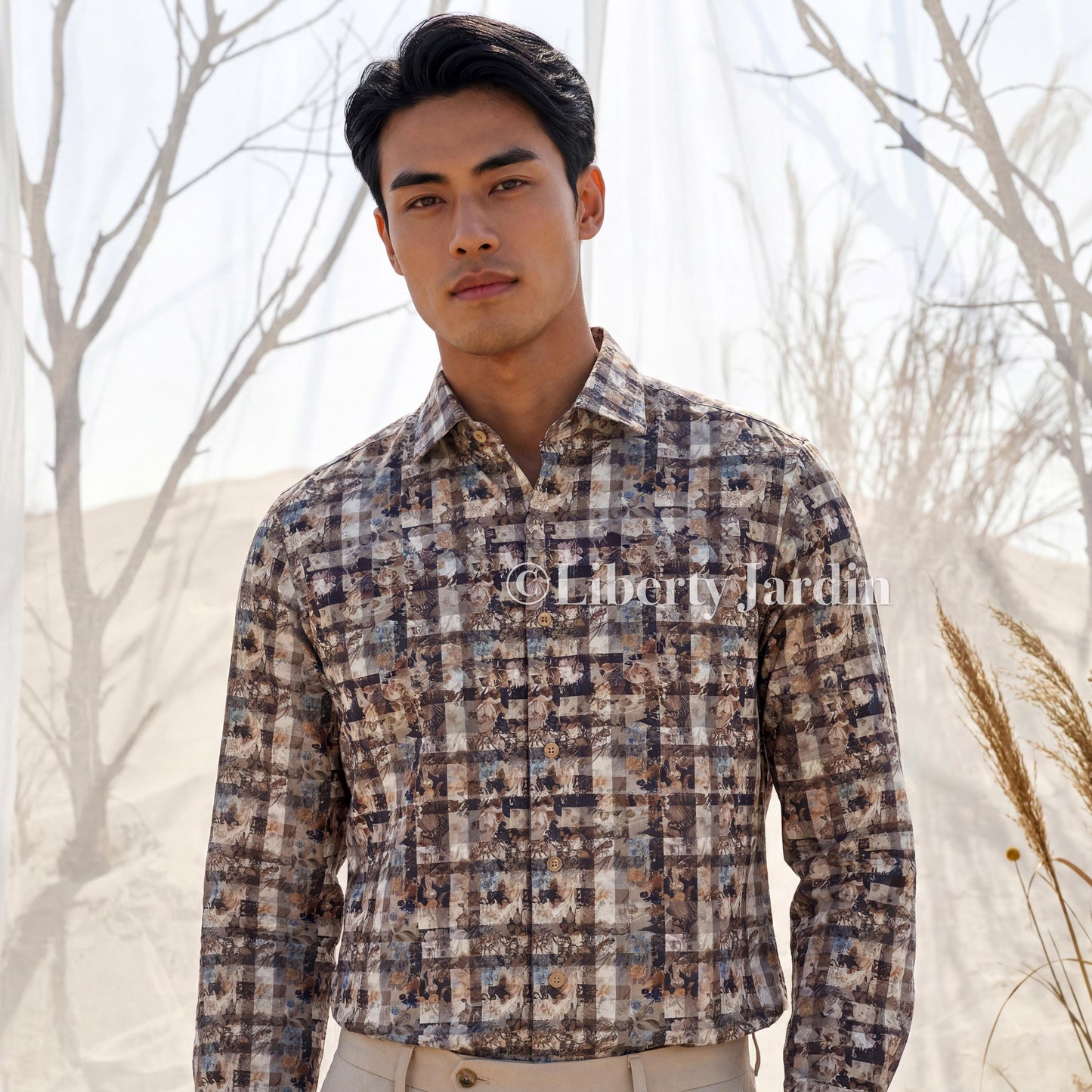 Liberty London Long Sleeves Men Shirt, Handmade Botanical Chemise, Personalised Tailoring Clothing, Classic Minimalist Button Up Dress Top