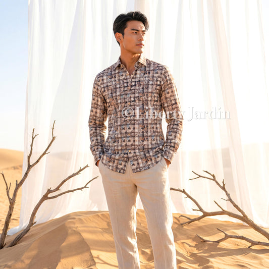 Liberty London Long Sleeves Men Shirt, Handmade Botanical Chemise, Personalised Tailoring Clothing, Classic Minimalist Button Up Dress Top
