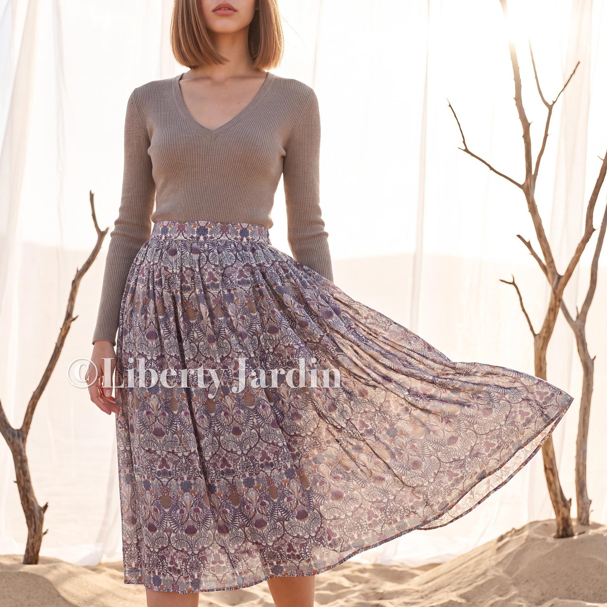 Liberty London Handmade Skirt, Luxury A-line Panel Skirt, Personalised Sustainable Clothing, Botanical Customised Womenswear, Floral Robe