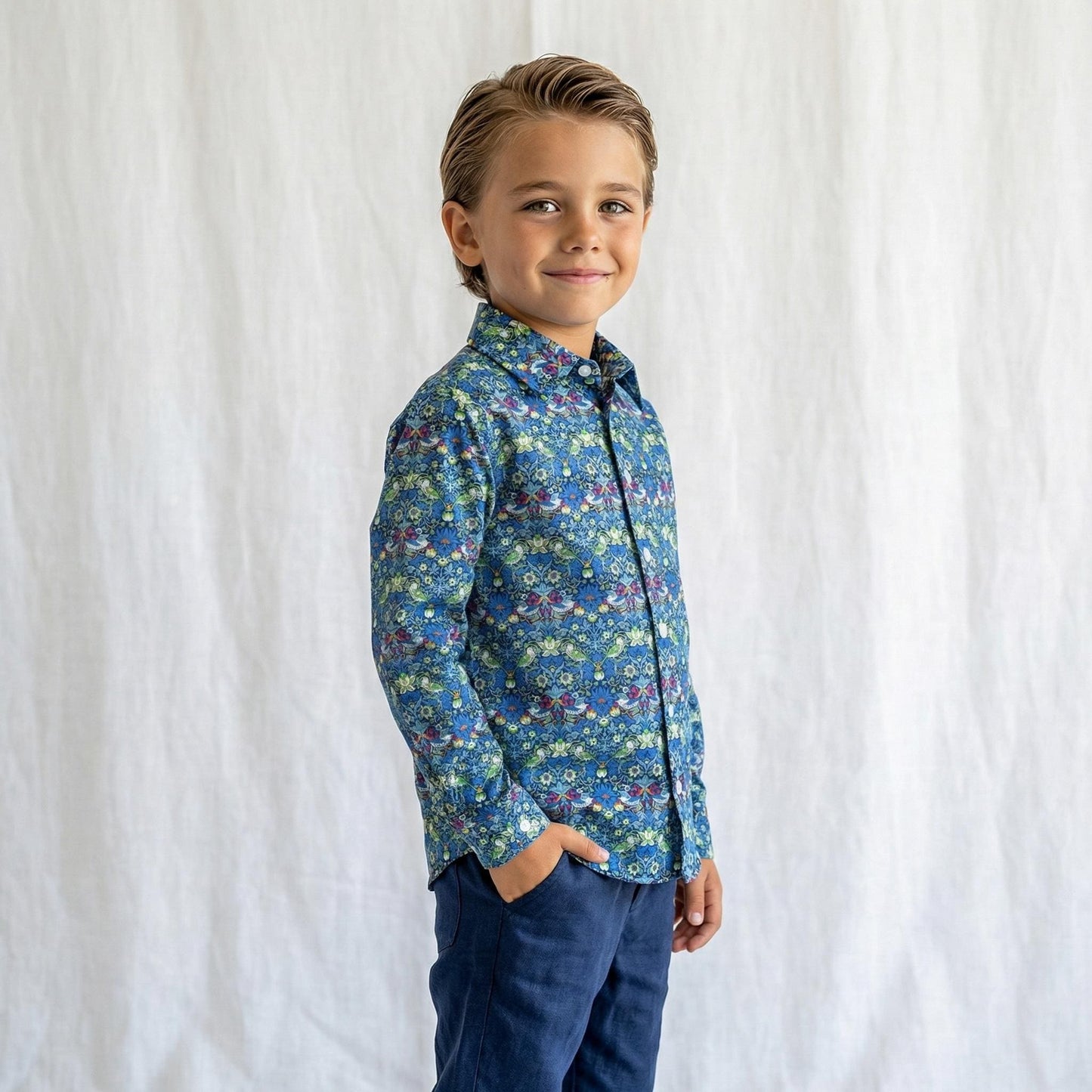 Liberty London Button Up Long Sleeves Shirt, Floral Animal Print Chemise, Handmade Cotton Clothing