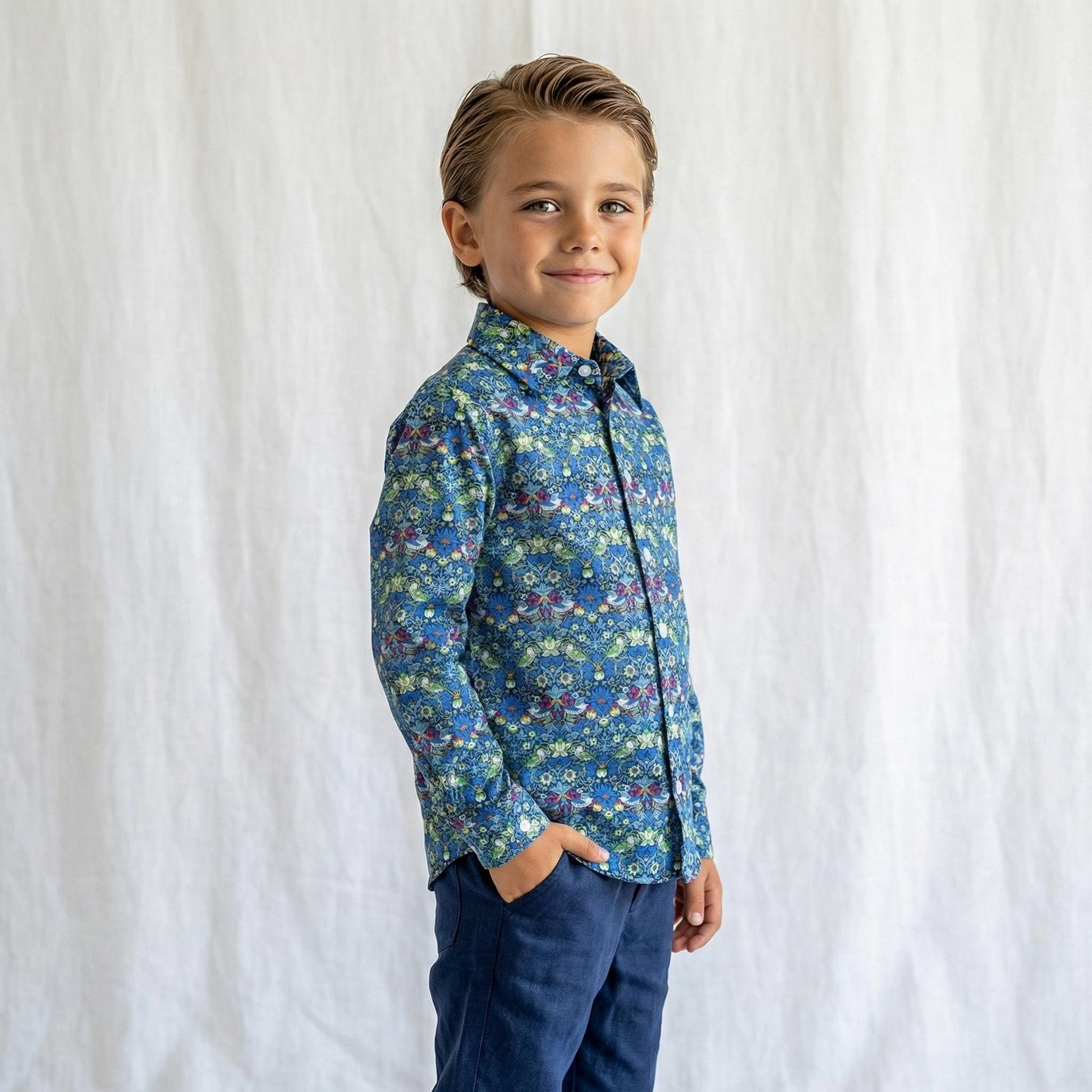 Liberty London Button Up Long Sleeves Shirt, Floral Animal Print Chemise, Handmade Cotton Clothing