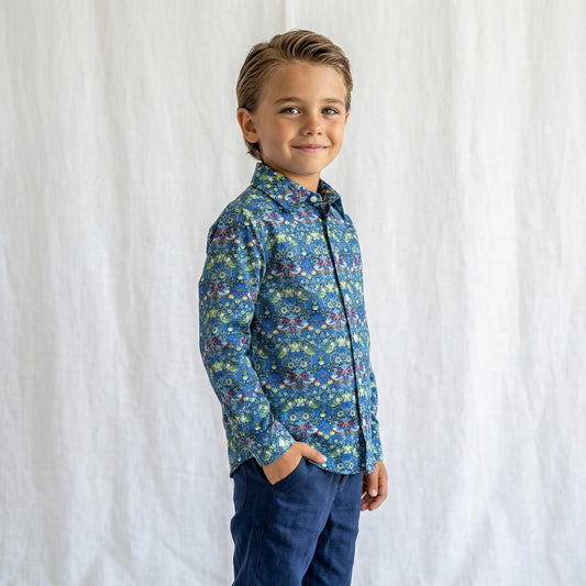 Liberty London Button Up Long Sleeves Shirt, Floral Animal Print Chemise, Handmade Cotton Clothing
