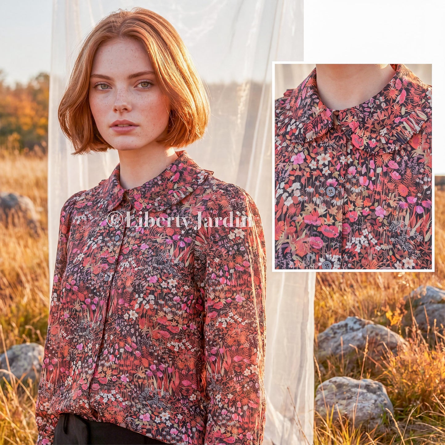 Liberty London Long Sleeves Blouse, Handmade Botanical Button-Up Chemise, Sustainable Clothing, Tailoring Personalised Womenswear