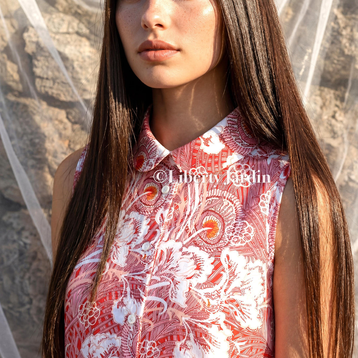 Liberty London Sleeveless Peter Pan Collar Blouse, Button-up Tailoring Botanical Shirt, Personalised Customised Top