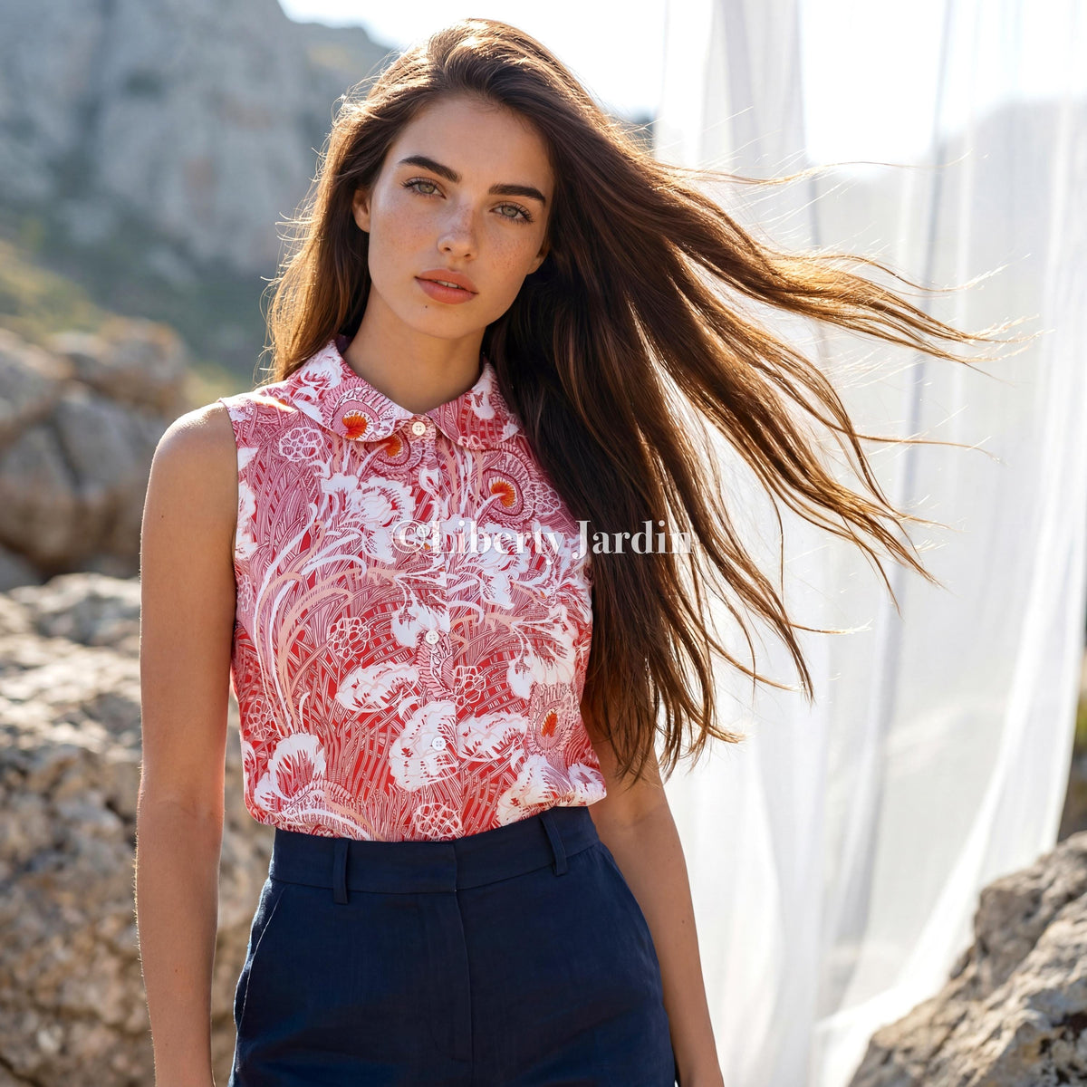 Liberty London Sleeveless Peter Pan Collar Blouse, Button-up Tailoring Botanical Shirt, Personalised Customised Top