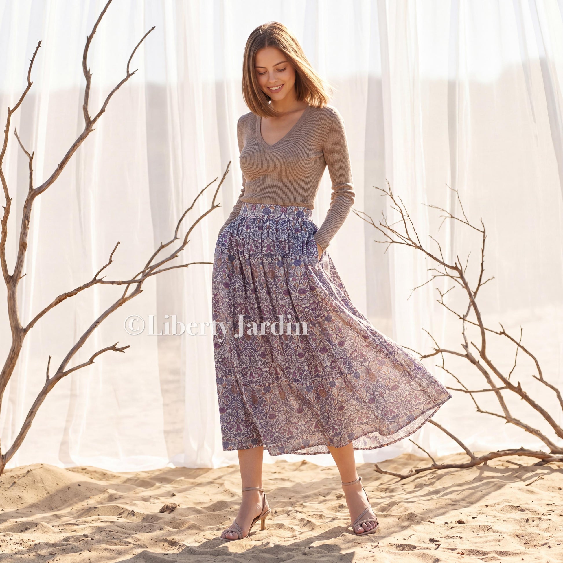 Liberty London Handmade Skirt, Luxury A-line Panel Skirt, Personalised Sustainable Clothing, Botanical Customised Womenswear, Floral Robe
