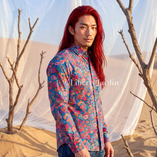 Liberty London Long Sleeves Men Shirt, Handmade Botanical Chemise, Personalised Tailoring Clothing, Classic Minimalist Button Up Dress Top