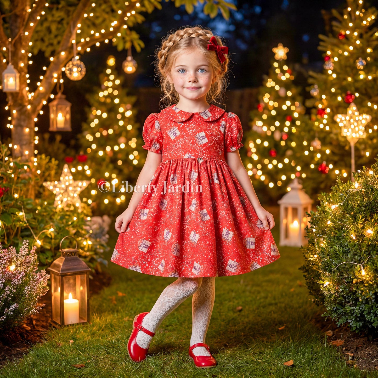 CHRISTMAS Liberty London Dress, Handmade Children-wear, Sustainable Clothing, Customised Personalised Outfits, Peter-Pan Collared Gown