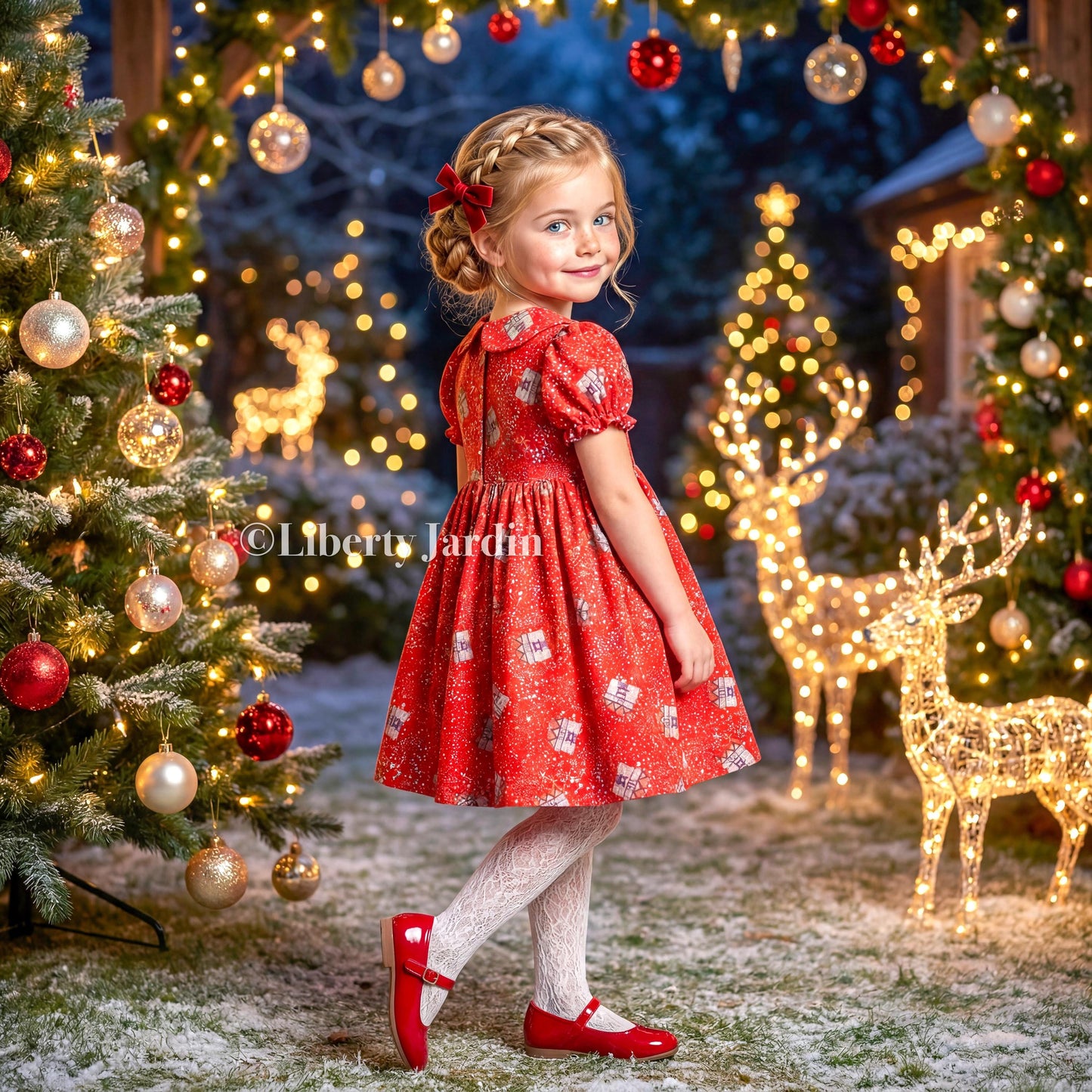 CHRISTMAS Liberty London Dress, Handmade Children-wear, Sustainable Clothing, Customised Personalised Outfits, Peter-Pan Collared Gown