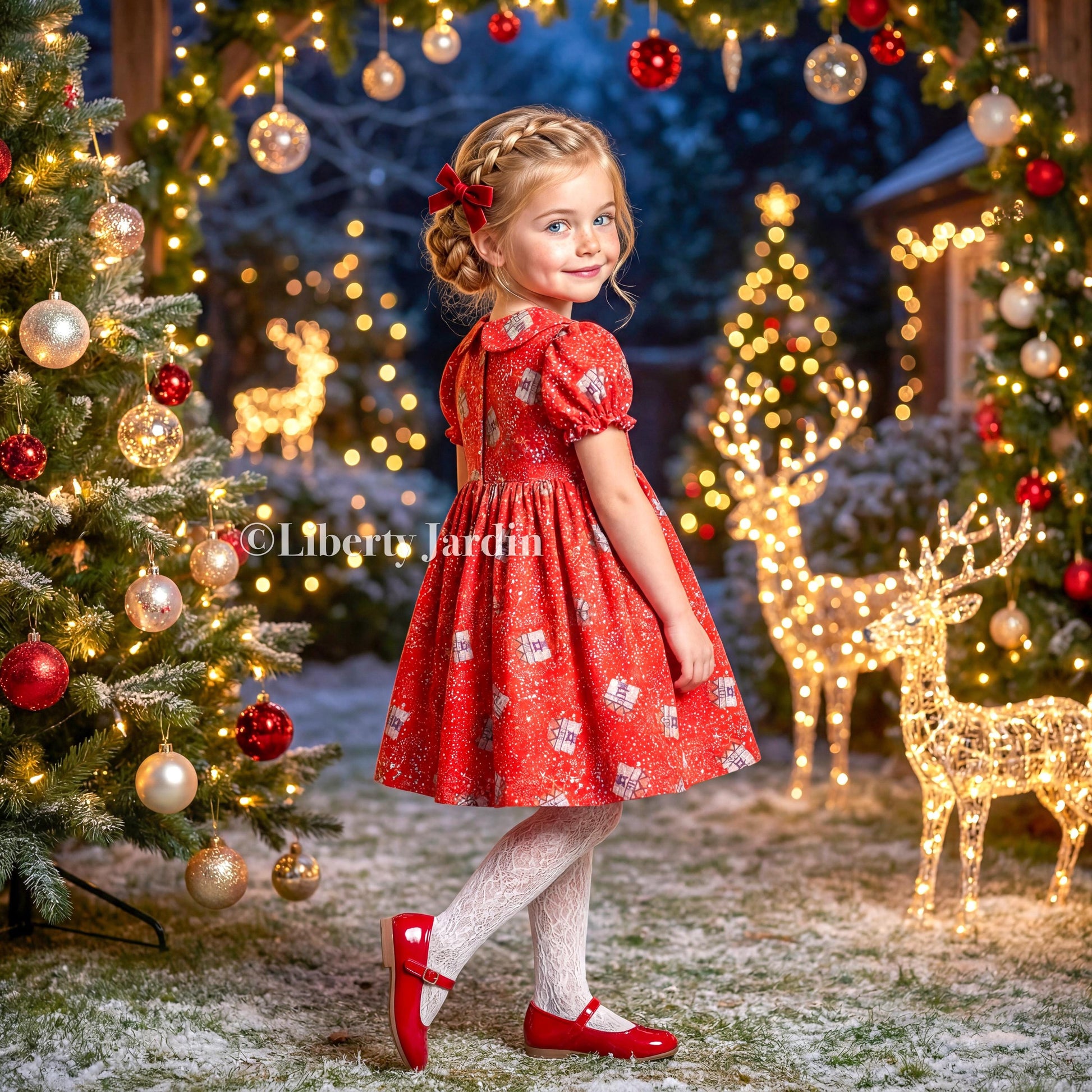 CHRISTMAS Liberty London Dress, Handmade Children-wear, Sustainable Clothing, Customised Personalised Outfits, Peter-Pan Collared Gown