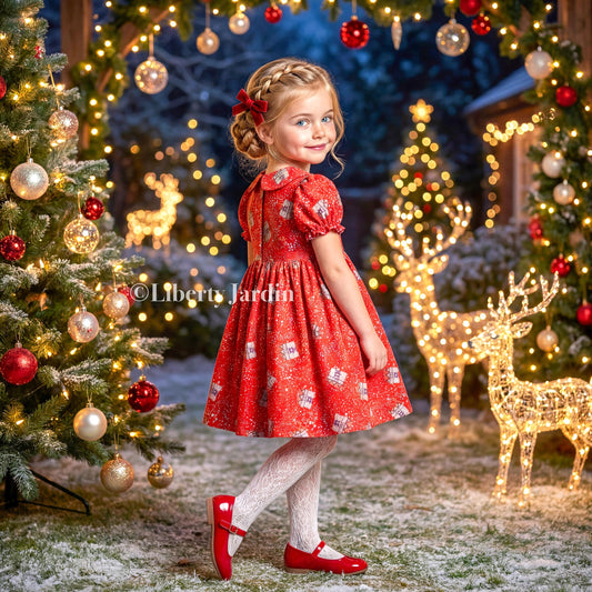 CHRISTMAS Liberty London Dress, Handmade Children-wear, Sustainable Clothing, Customised Personalised Outfits, Peter-Pan Collared Gown