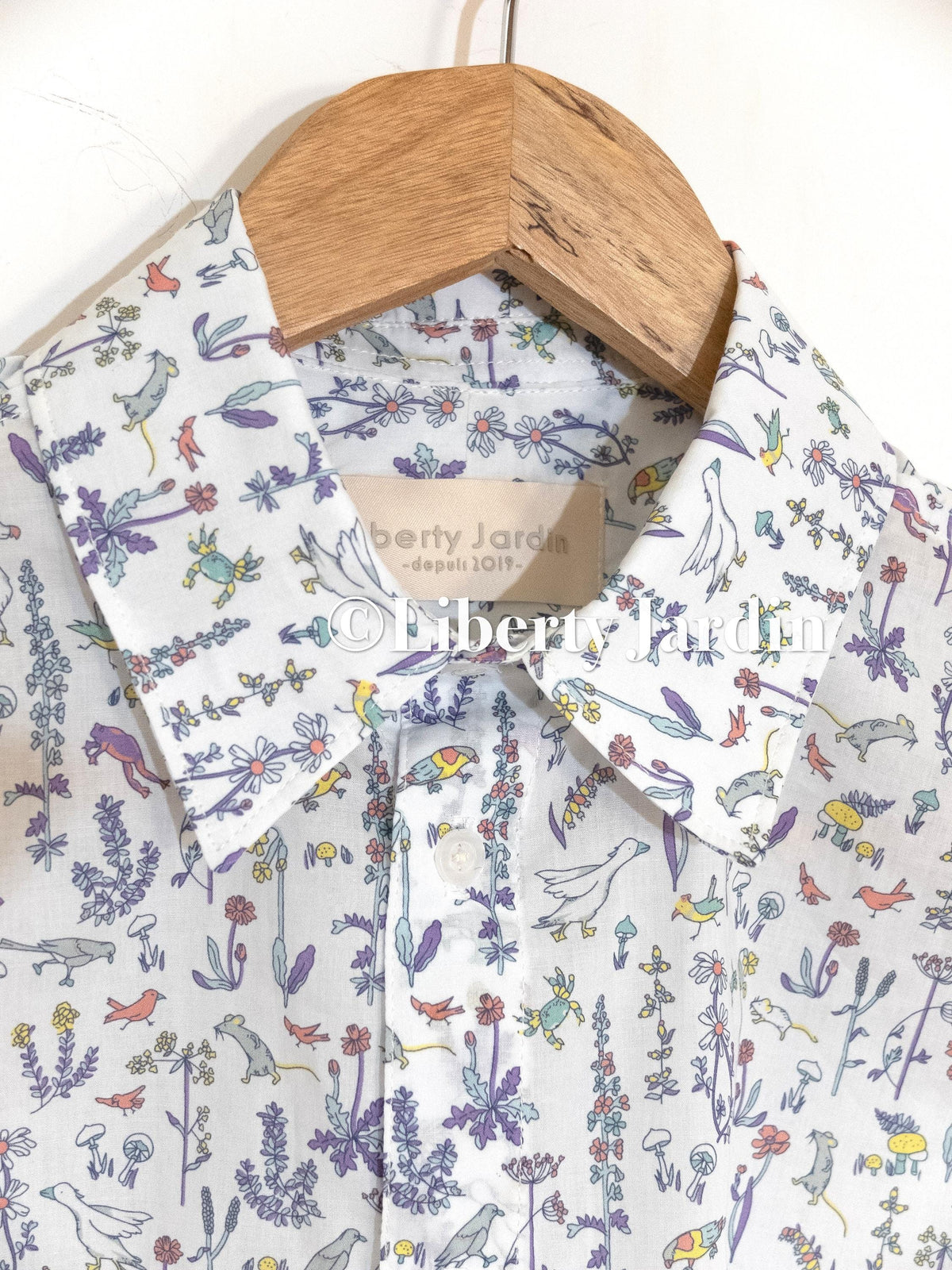 Liberty London Short Sleeves Shirt, Handmade Boy Chemise, Button Up Top, Botanical Animal Print Cotton, Personalised Customised Clothing