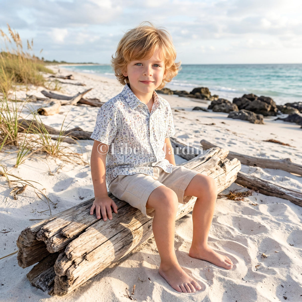 Liberty London Short Sleeves Shirt, Handmade Boy Chemise, Button Up Top, Botanical Animal Print Cotton, Personalised Customised Clothing