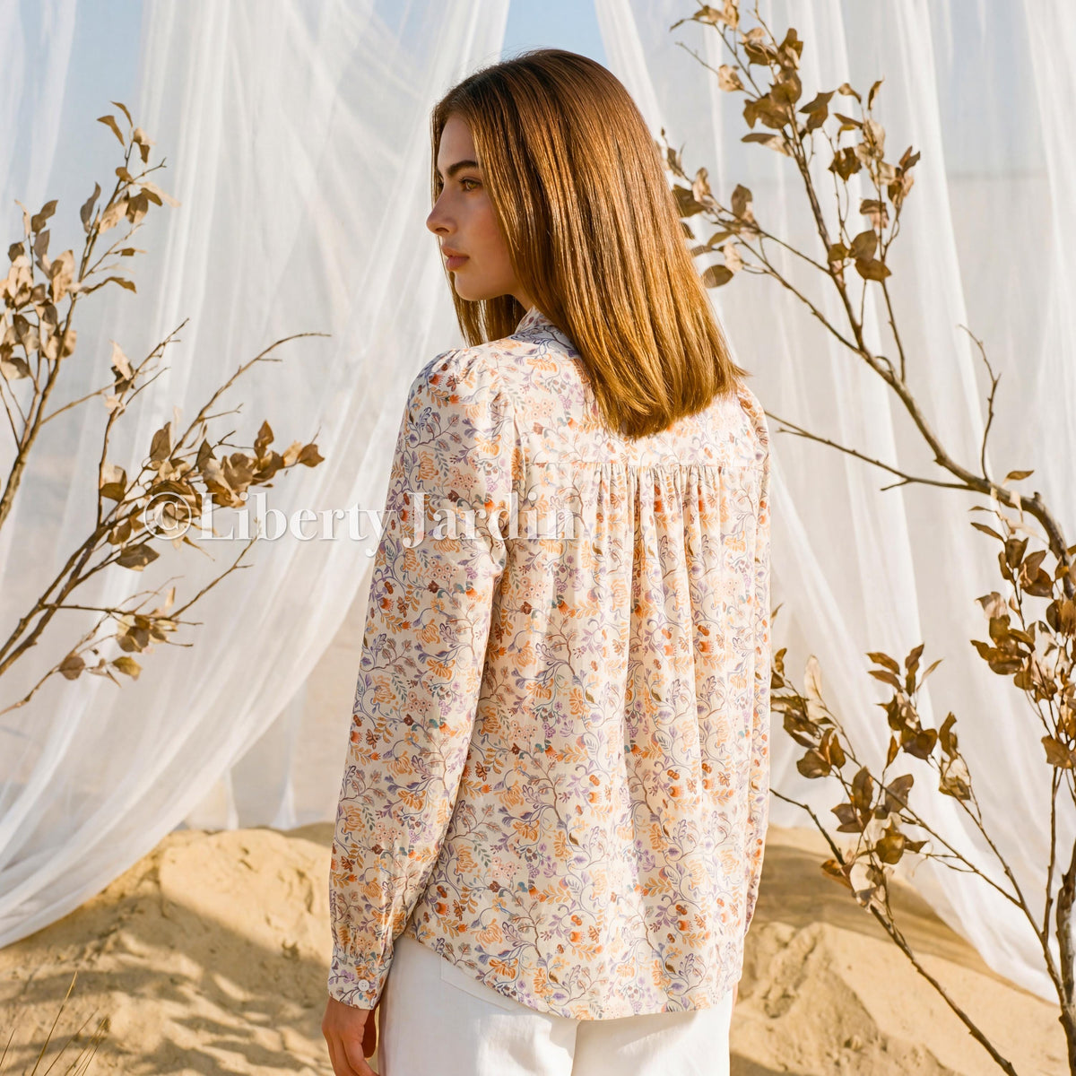 Liberty Of London Gather Blouse, Long Sleeves Button Up Shirt, Collared Handmade Chemise, Botanical Top, Personalised Customised Clothing