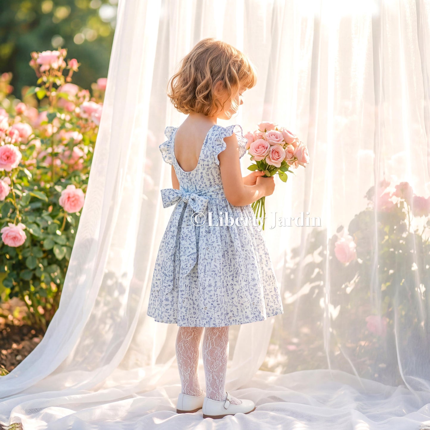 Liberty London Flower Girl Dress, Heirloom Handmade Tailoring Clothing, Personalised Customised Outfits, Sleeveless Open Back Cotton Dress