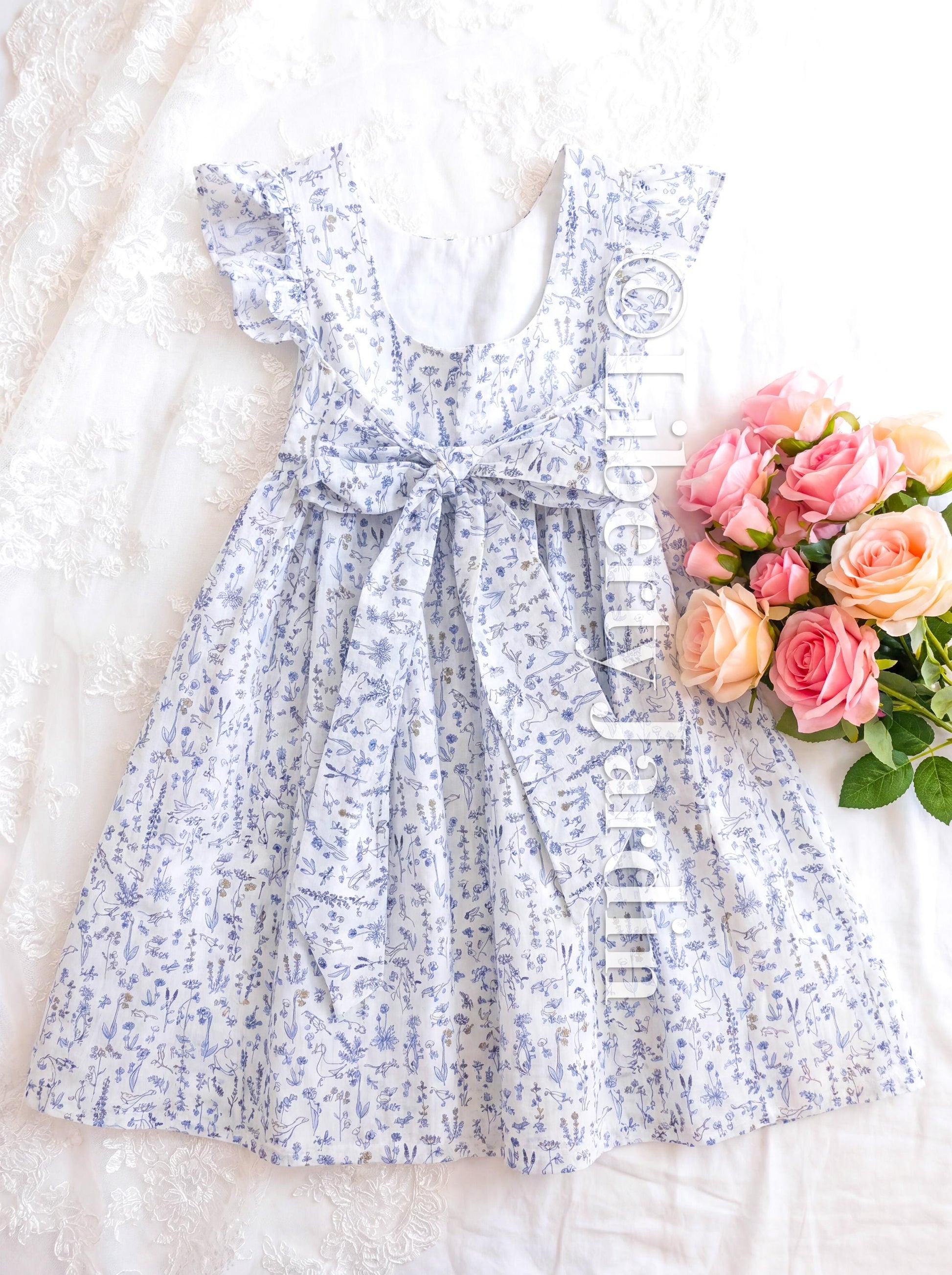 Liberty London Flower Girl Dress, Heirloom Handmade Tailoring Clothing, Personalised Customised Outfits, Sleeveless Open Back Cotton Dress