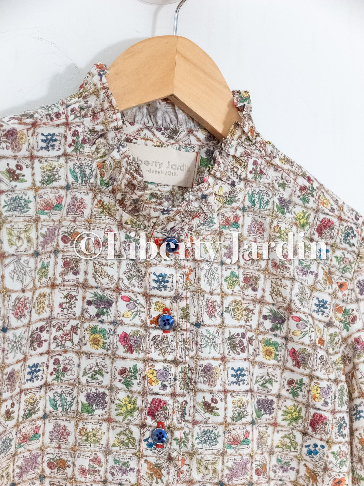 Liberty London Ruffle Collar Blouse, Short Sleeves Handmade Chemise, Button-up Botanical Personalised Shirt, Minimalist Versatile Clothing