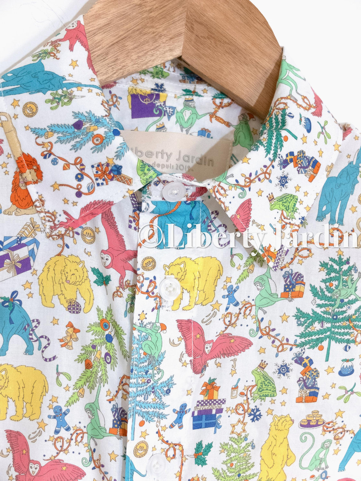 Liberty London Short Sleeves Shirt, Handmade Boy Chemise, Button Up Top, Botanical Animal Print Cotton, Personalised Customised Clothing