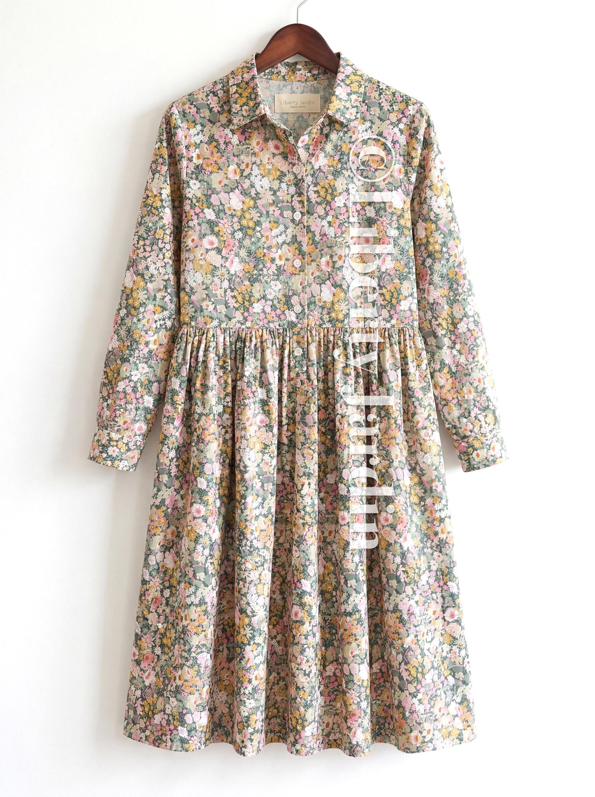 Liberty London Long Sleeves Shirtdress, Botanical Handmade Womenswear, Personalised Tailoring Customised Wear, Classic Shirt Collared Dress