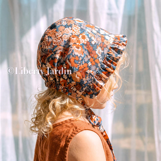 Liberty London Ruffle Bonnet, Handmade Children Hat, Adjustable Sun Hat, Botanical Ditsy Floral Print, Cotton Tana Lawn, Personalised Outfit