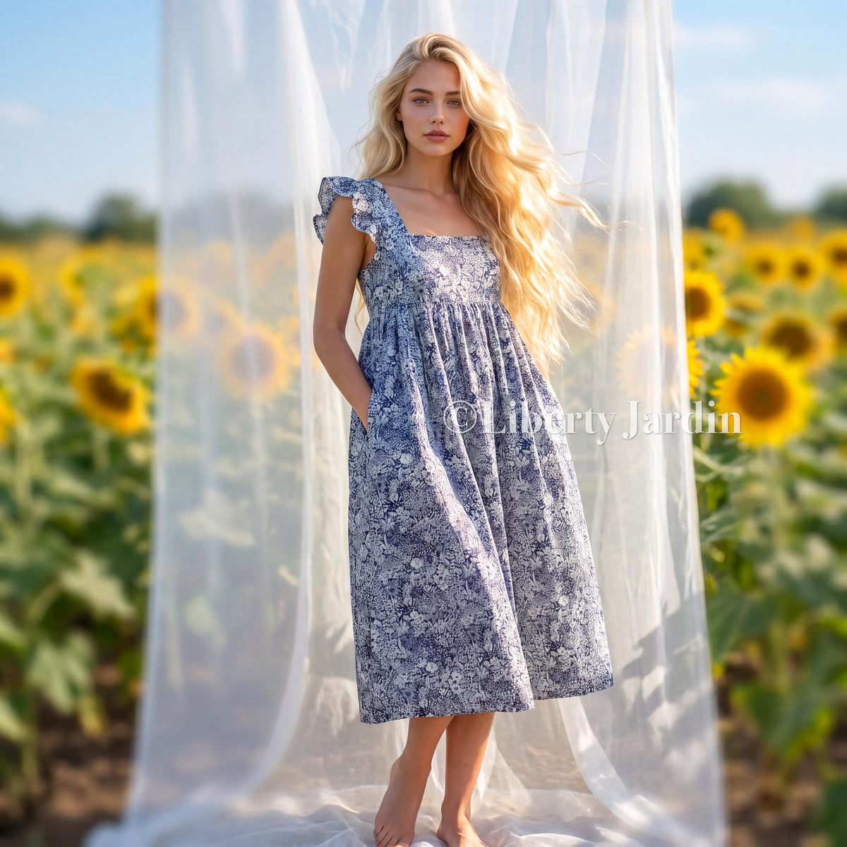 Liberty London Smock Sleeveless Sundress, Milkmaid Cottage Dress, Botanical Handmade Clothing, Bespoke Customised Womenswear,