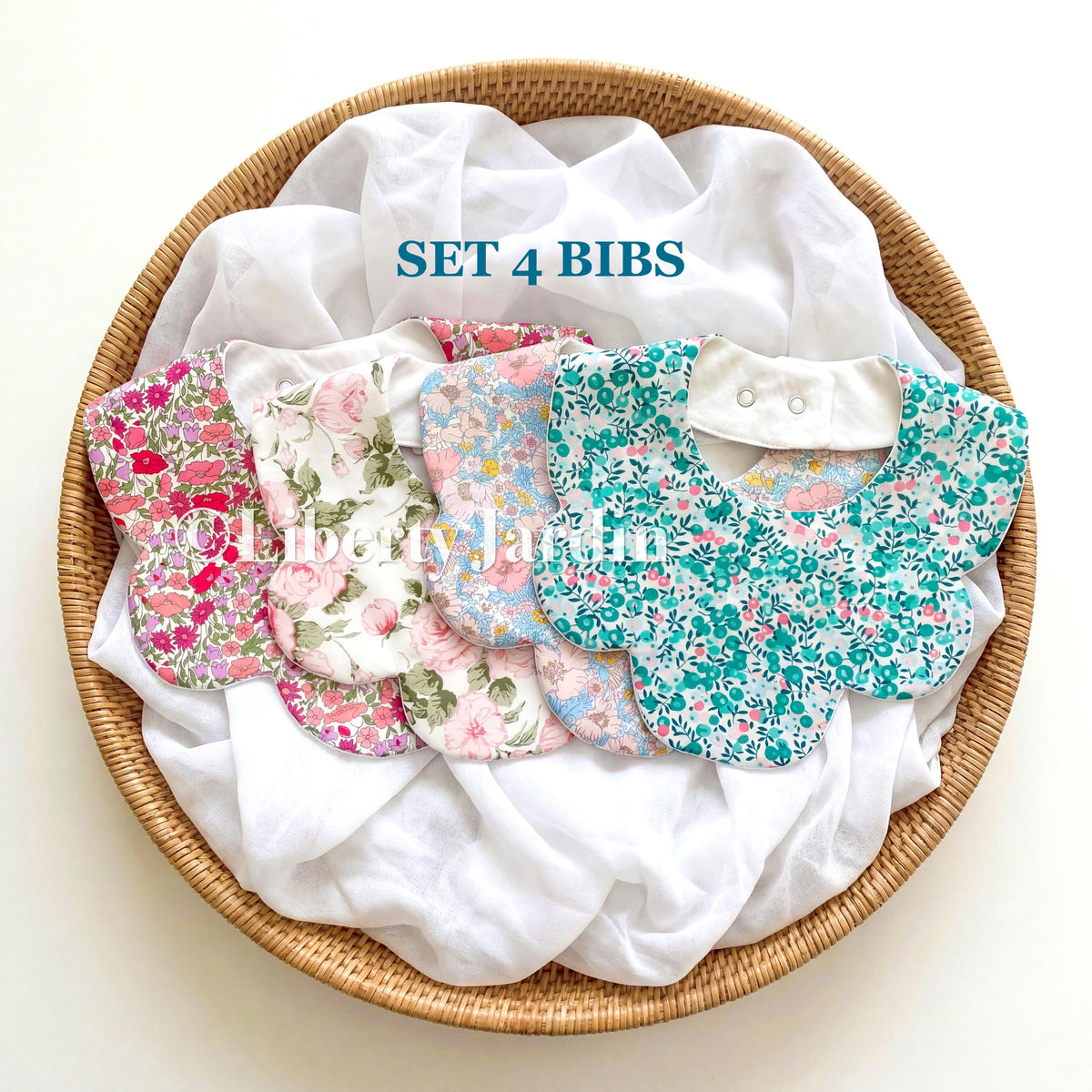 Liberty London Scallop Bibs, New Born Gift, Baby Drool Catcher, Bandana Burp Cloth, Organic Cotton Flower Print, Ditsy Floral Handmade Wear