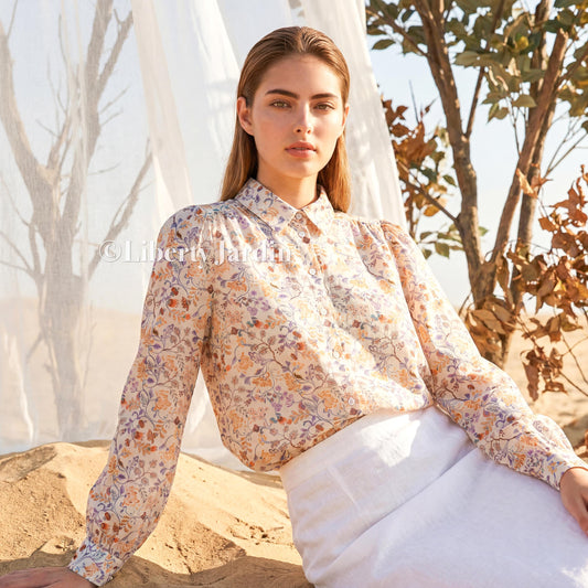 Liberty Of London Gather Blouse, Long Sleeves Button Up Shirt, Collared Handmade Chemise, Botanical Top, Personalised Customised Clothing