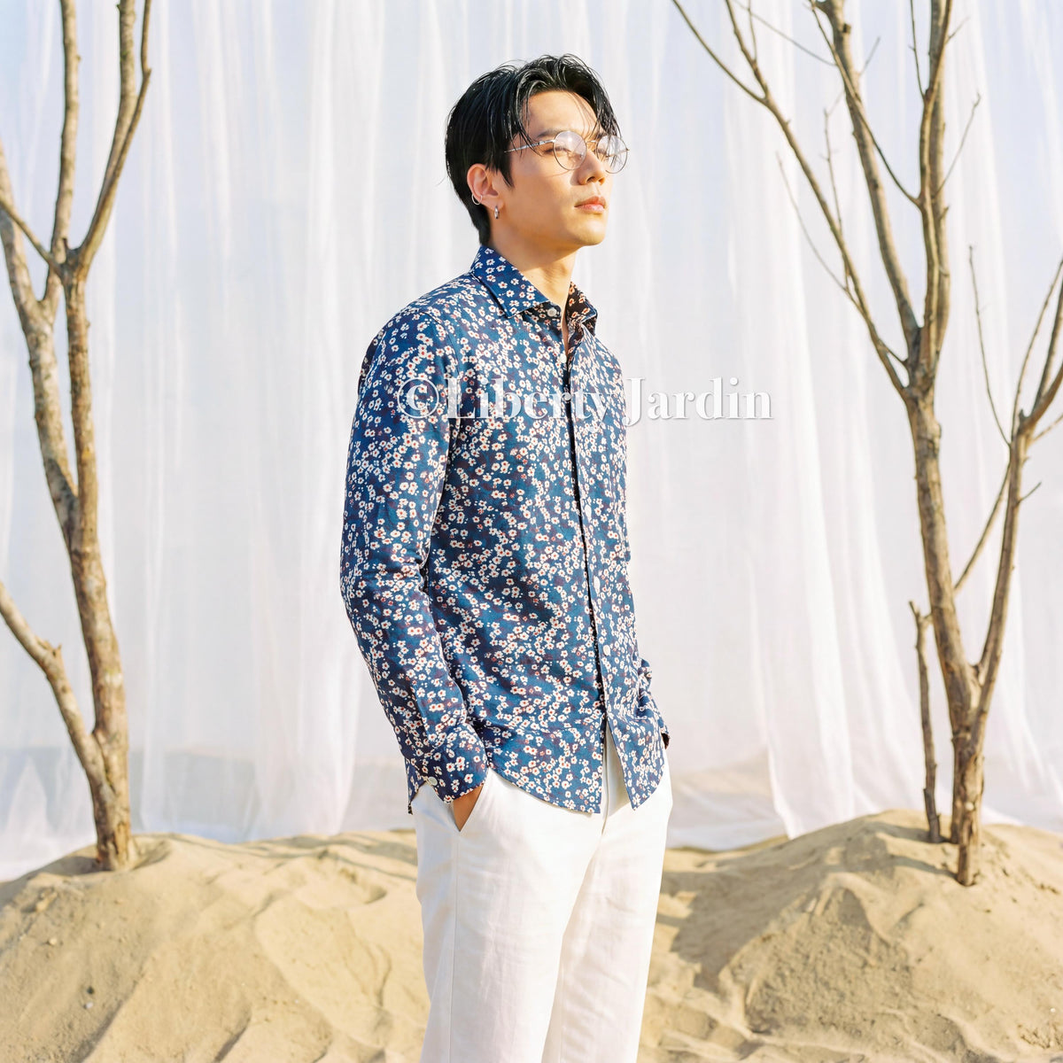 Liberty London Long Sleeves Men Shirt, Handmade Botanical Chemise, Personalised Tailoring Clothing, Classic Minimalist Button Up Dress Top