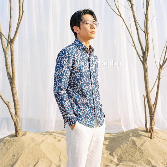 Liberty London Long Sleeves Men Shirt, Handmade Botanical Chemise, Personalised Tailoring Clothing, Classic Minimalist Button Up Dress Top