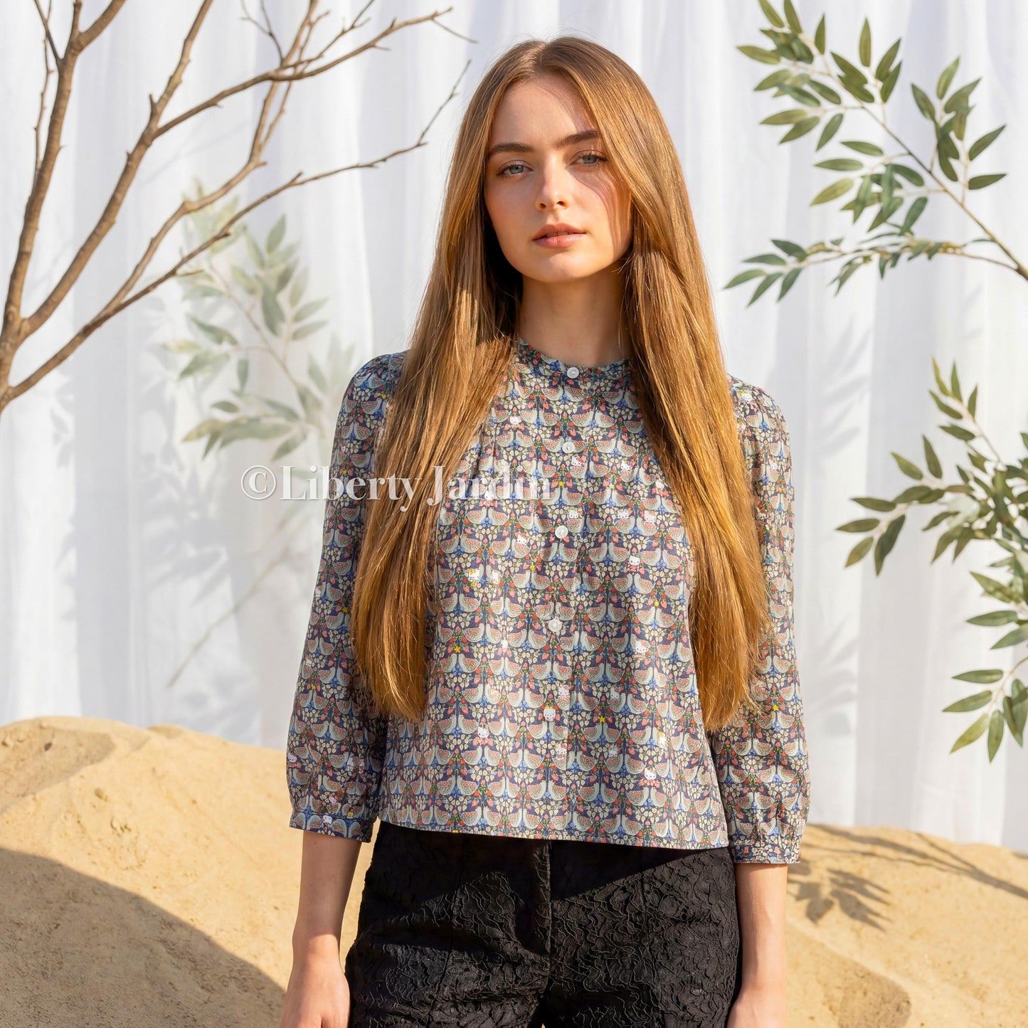 Liberty London Crop-top Blouse, Handmade Ethical-wear, Sustainable Clothing, Personalised Womenswear, Mandarin Collared Button-up Sleeves