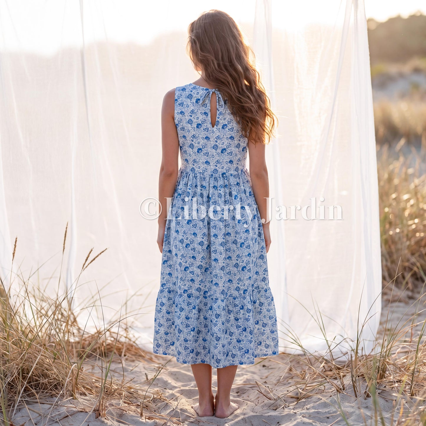Liberty London Flower Sundress, Handmade Sustainable Clothing, Personalised Womenswear, Botanical Tiered Sleeveless Dress, Slow-fashioned