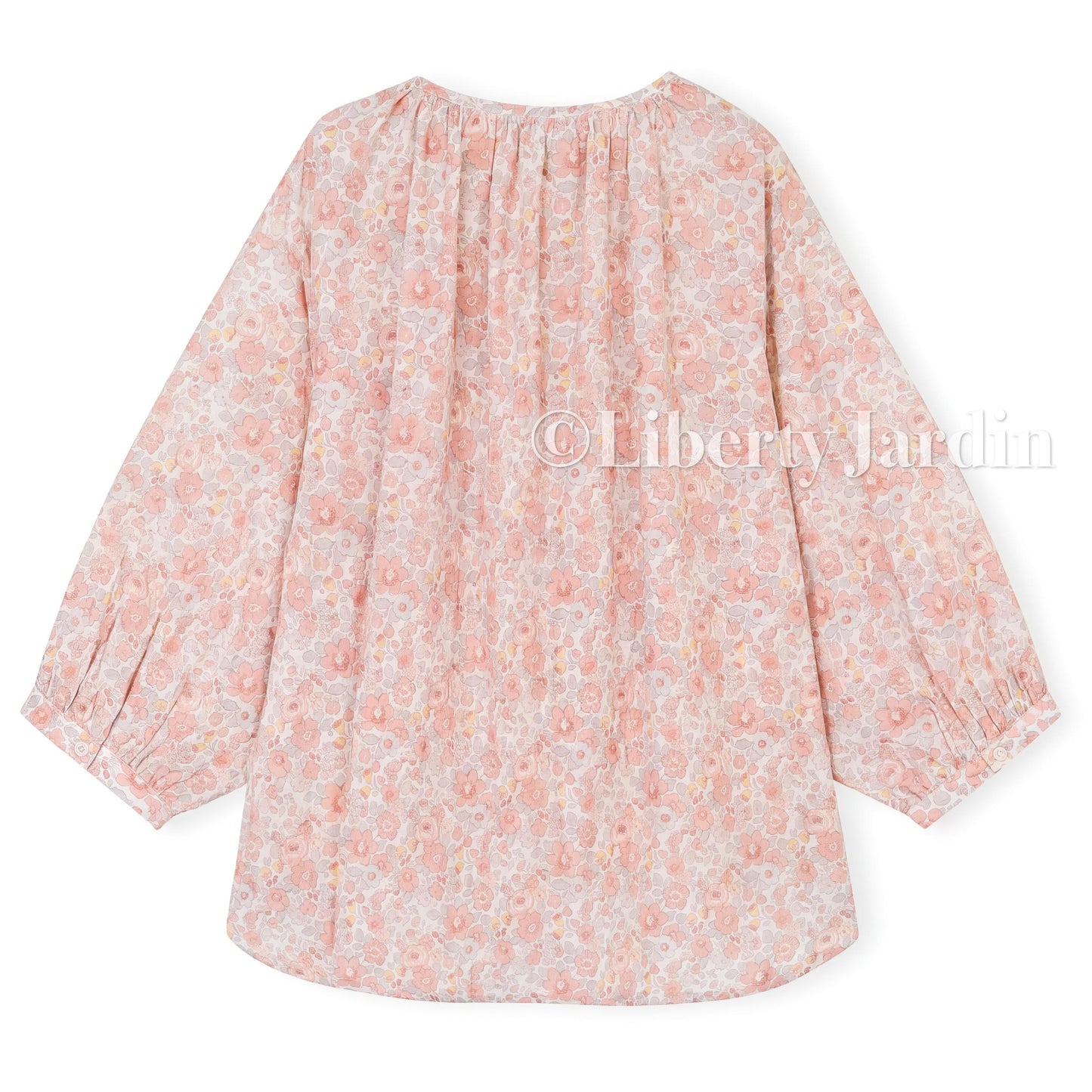 Liberty London Gathered Blouse, 3/4 Bishop Sleeves Shirt, Handcrafted Tailoring Clothing, Button-up Botanical Chemise, Handmade Personalised