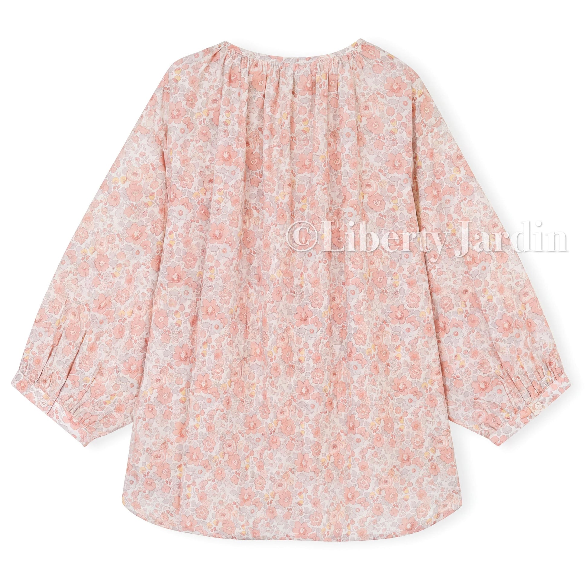 Liberty London Gathered Blouse, 3/4 Bishop Sleeves Shirt, Handcrafted Tailoring Clothing, Button-up Botanical Chemise, Handmade Personalised