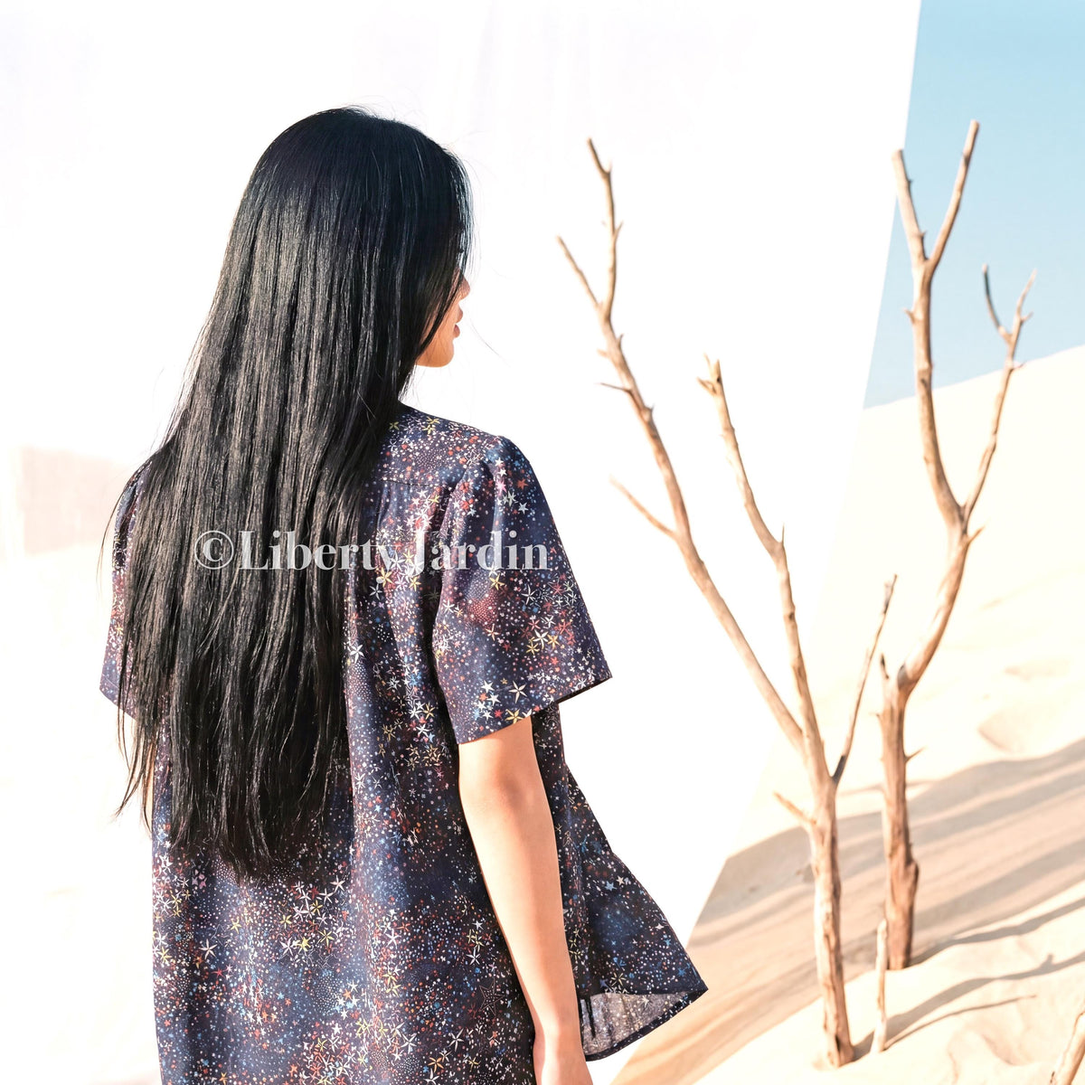 Liberty London Gather Blouse, Short Sleeves Mandarin Collar Shirt, Handmade Botanical Top, Customised Button Up Chemise, Personalised Design