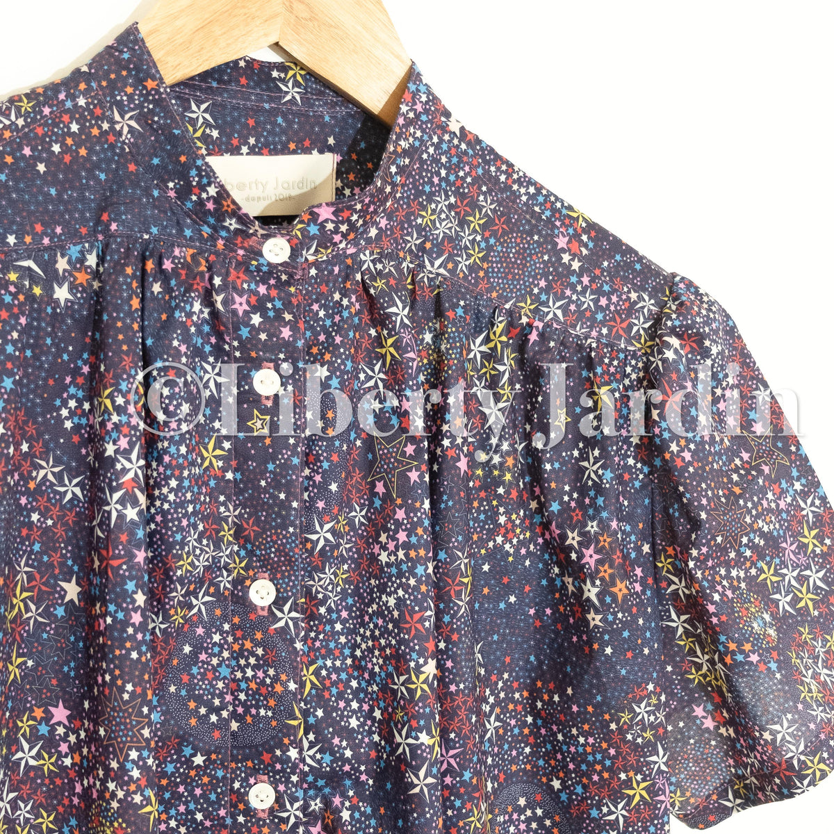 Liberty London Gather Blouse, Short Sleeves Mandarin Collar Shirt, Handmade Botanical Top, Customised Button Up Chemise, Personalised Design