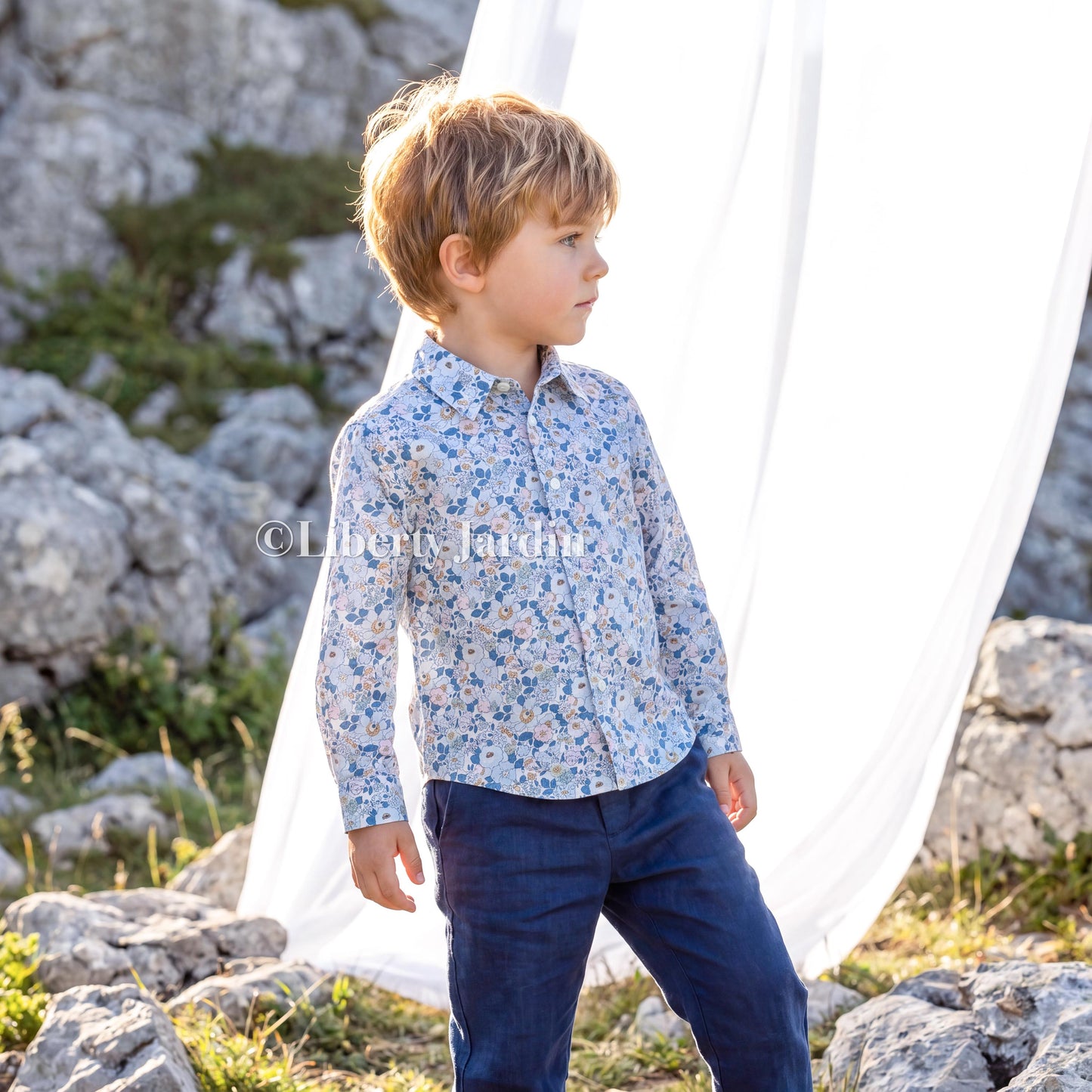 Liberty London Button-up Shirt, Handmade Long-sleeved Chemise, Personalised Sustainable Clothing, Customised Children Outfits, Botanical Top