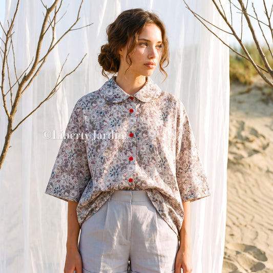 Liberty London Kimono Blouse, Peter Pan Collar Shirt, Handmade Ethical Clothing, Button Up Half Sleeves Top, Personalised Customised Outfit