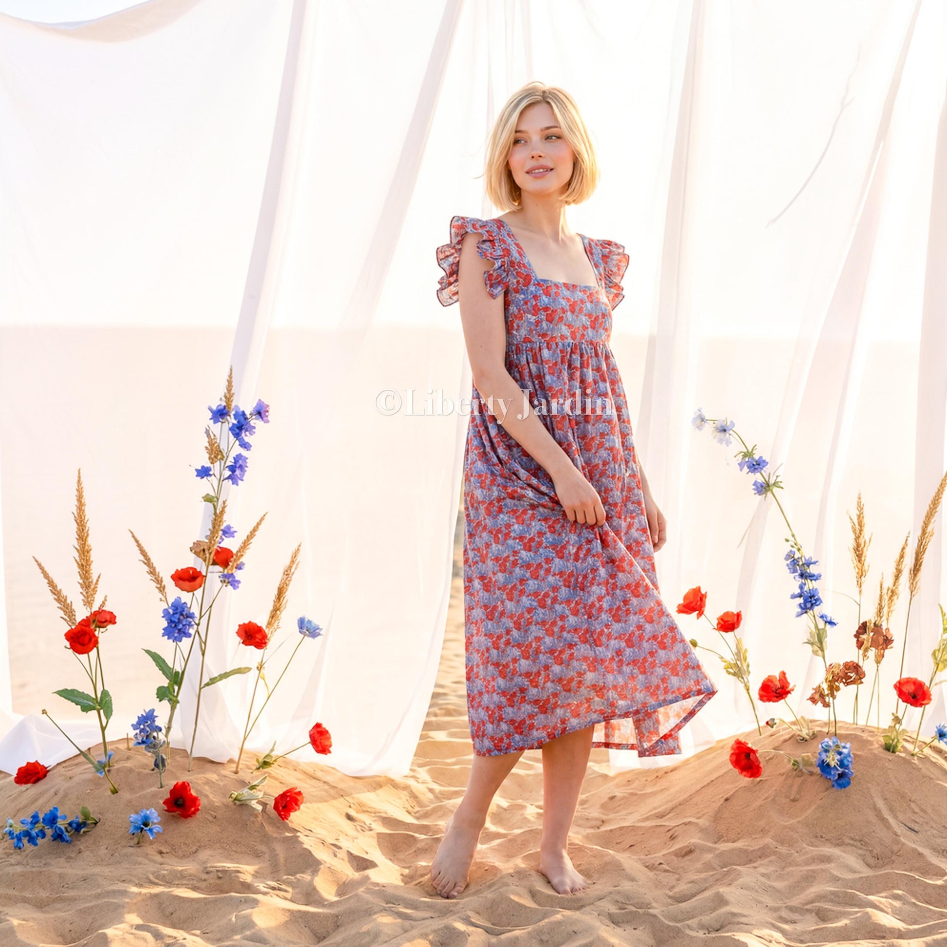 Liberty London Smock Dress, Handmade Botanical Sundress, Personalised Womenswear, Sleeveless Cottagecore, Customised Tailoring Clothing