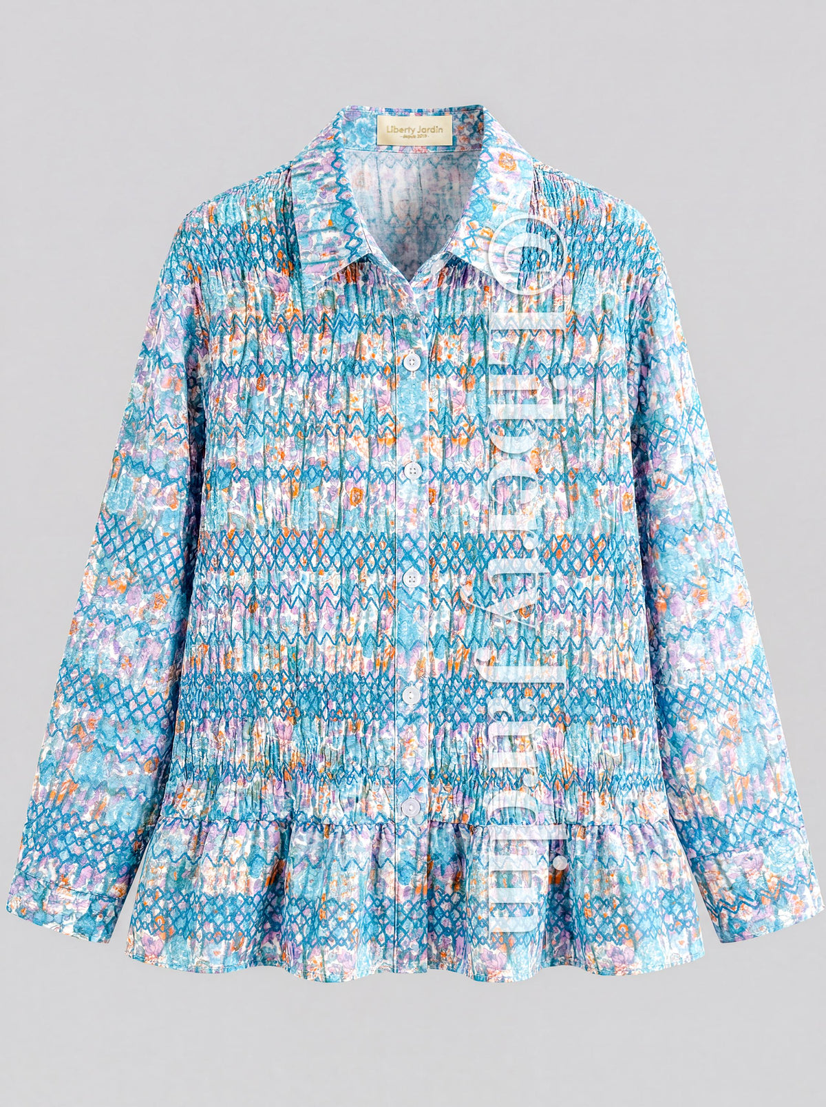Liberty London Peplum Blouse, Long Sleeves Button Up Shirt, Handmade Collared Dress Top, Botanical Cotton Tana Lawn, Personalised Clothing
