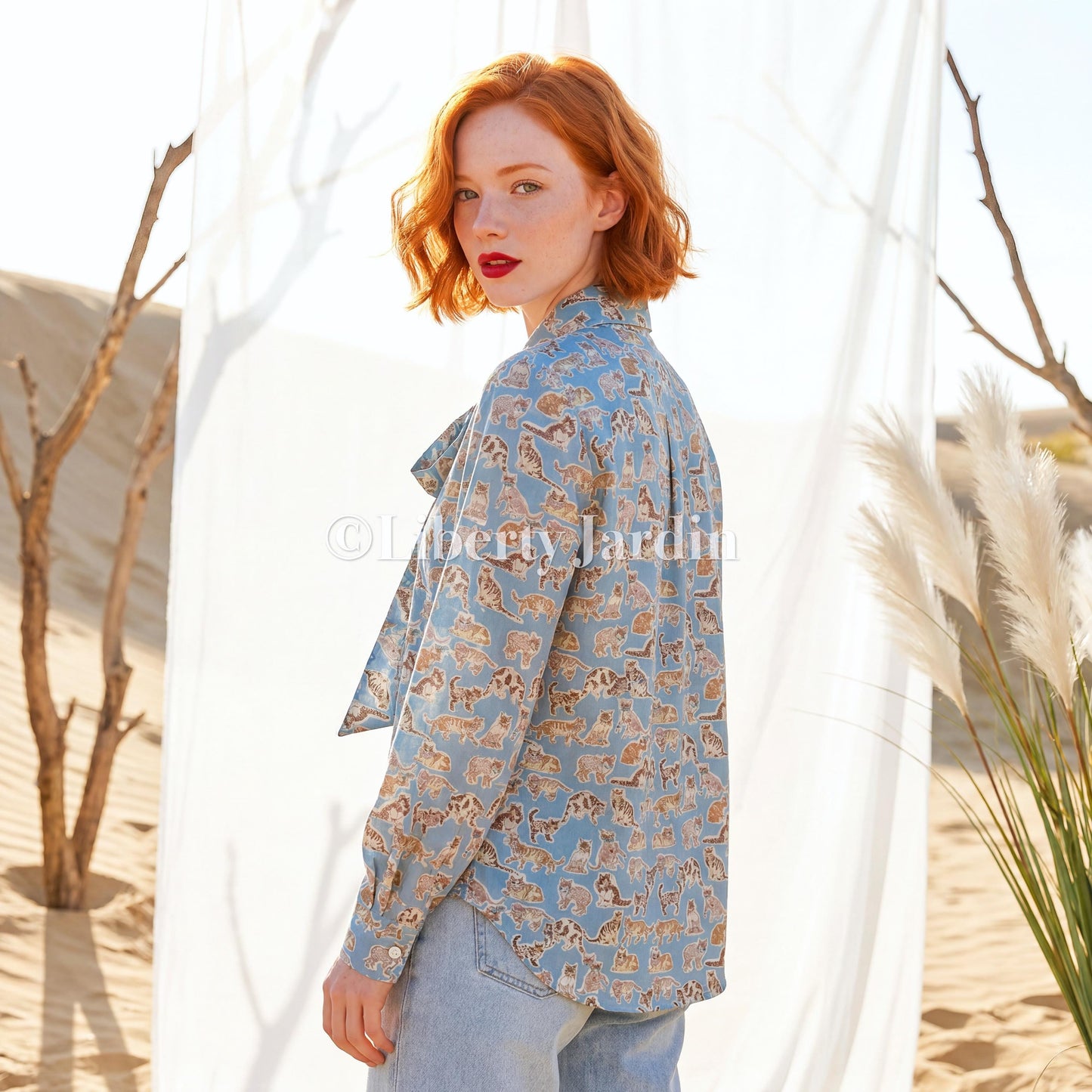 Long Sleeves Pussy Bow Blouse, Handmade Woman Shirt, Custom Made Top With Liberty London Fabric